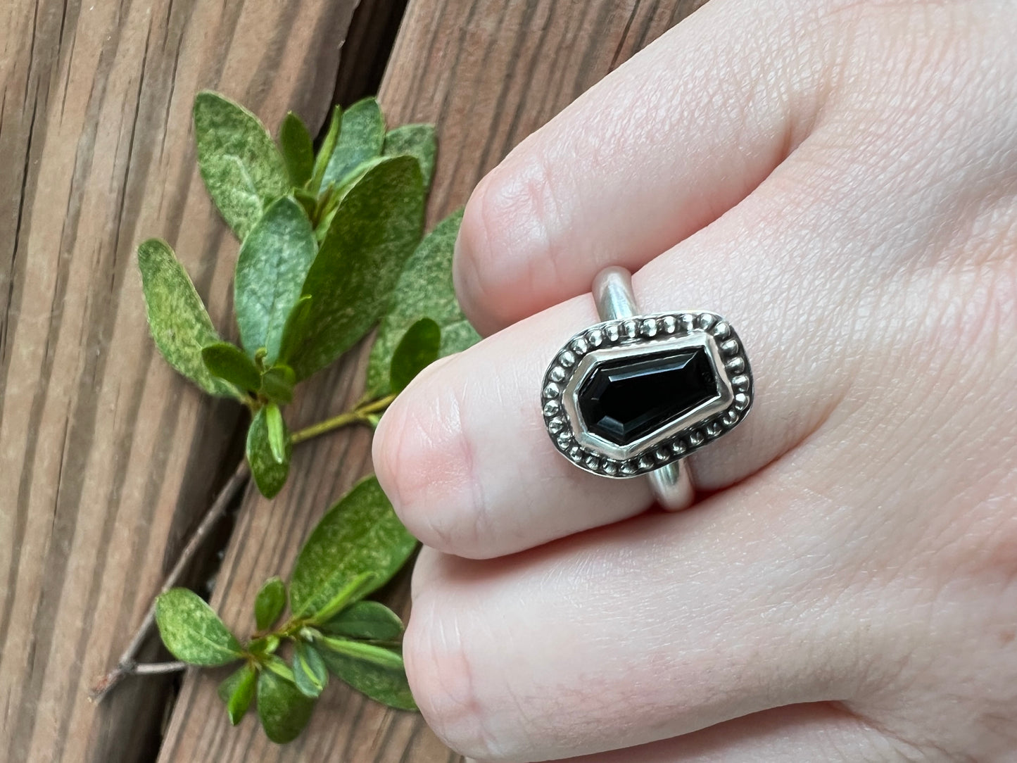 Sterling Silver and Black Onyx Coffin Ring