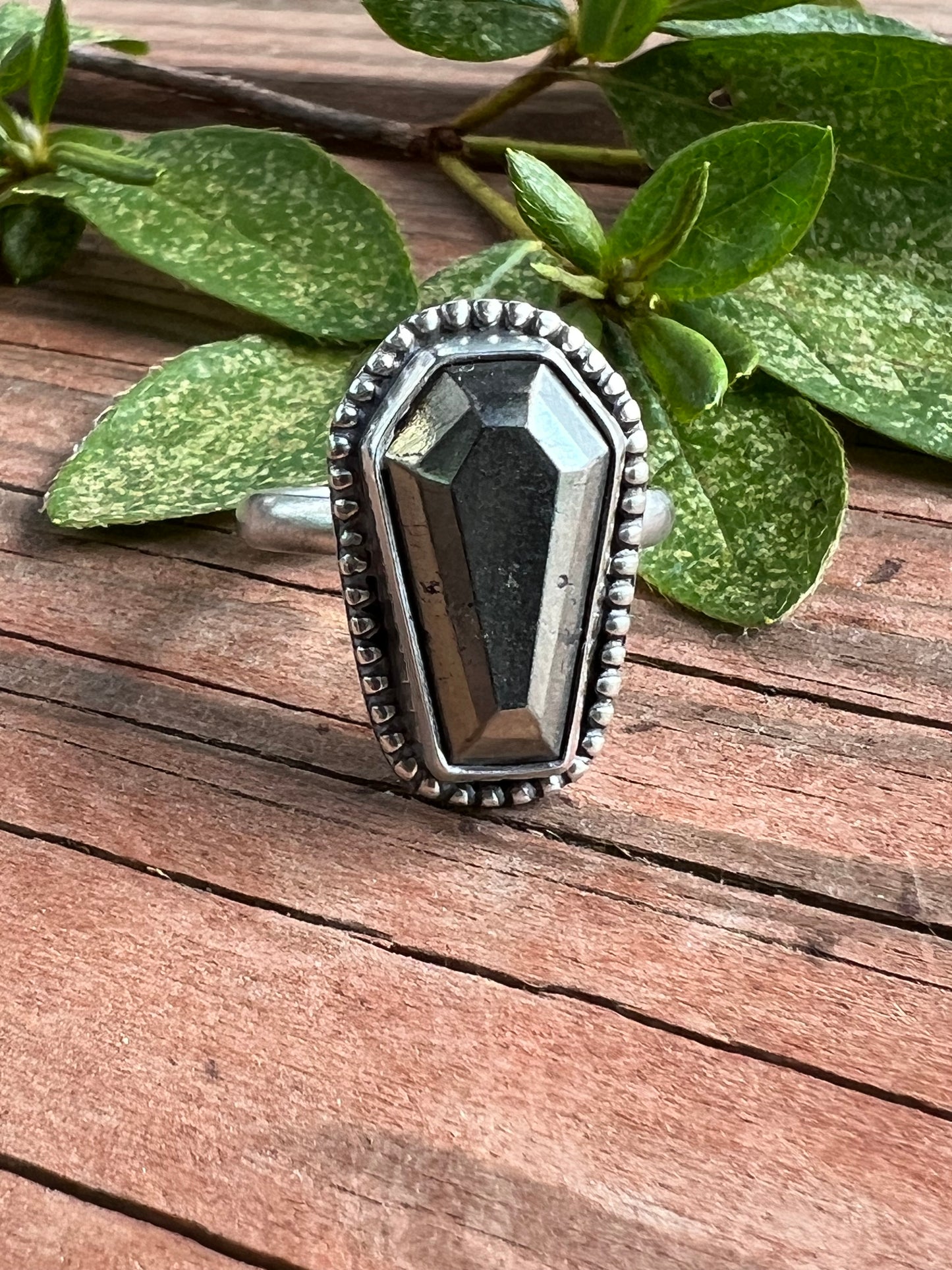 Sterling Silver and Pyrite Coffin Ring