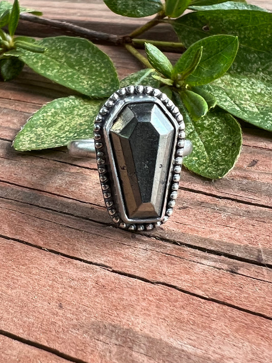 Sterling Silver and Pyrite Coffin Ring