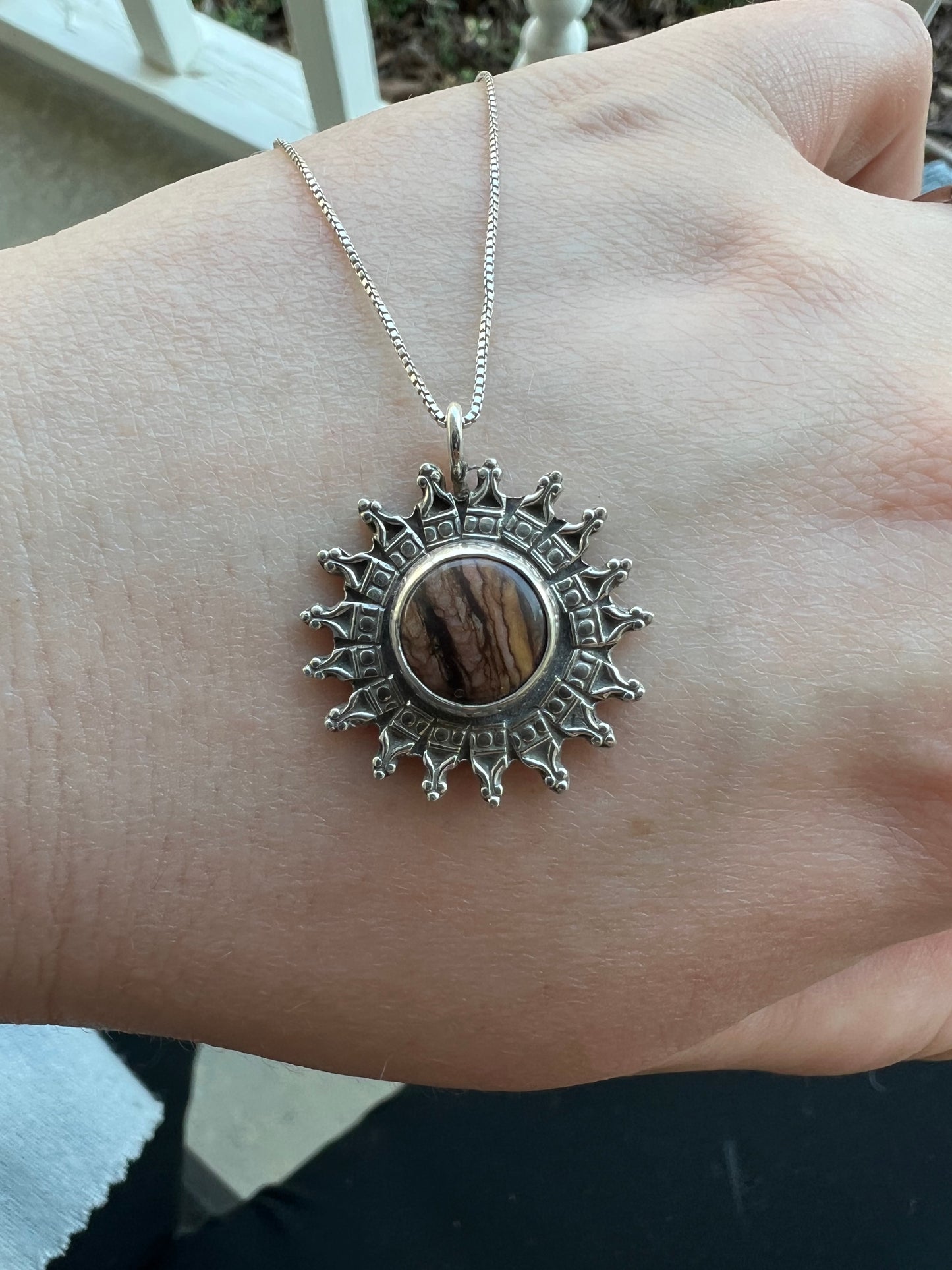 Sterling Silver and Biggs Jasper Sunburst Pendant