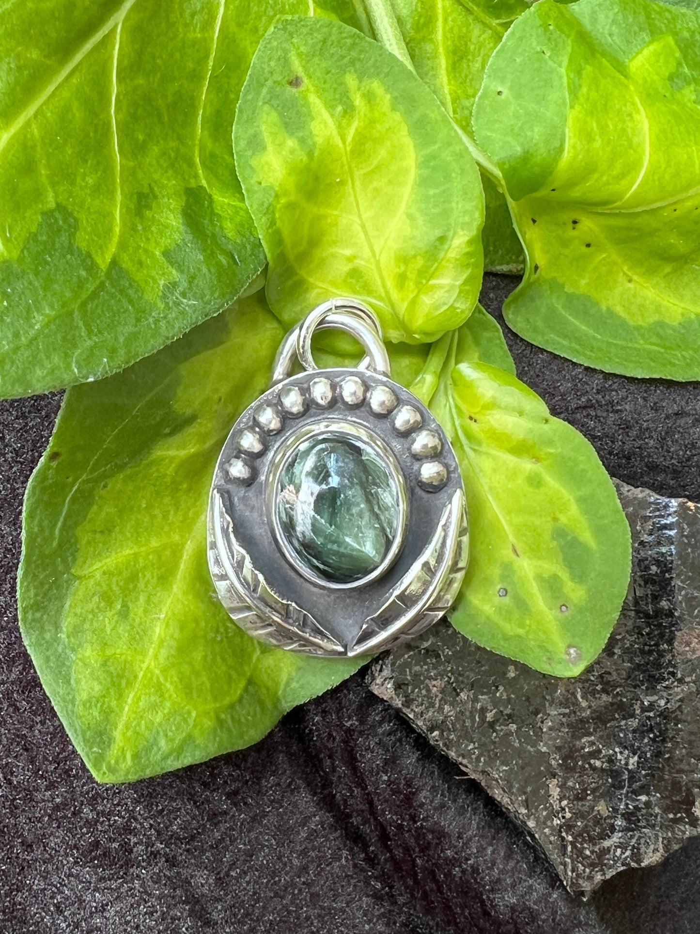 Sterling Silver and Seraphinite Leafy Pendant