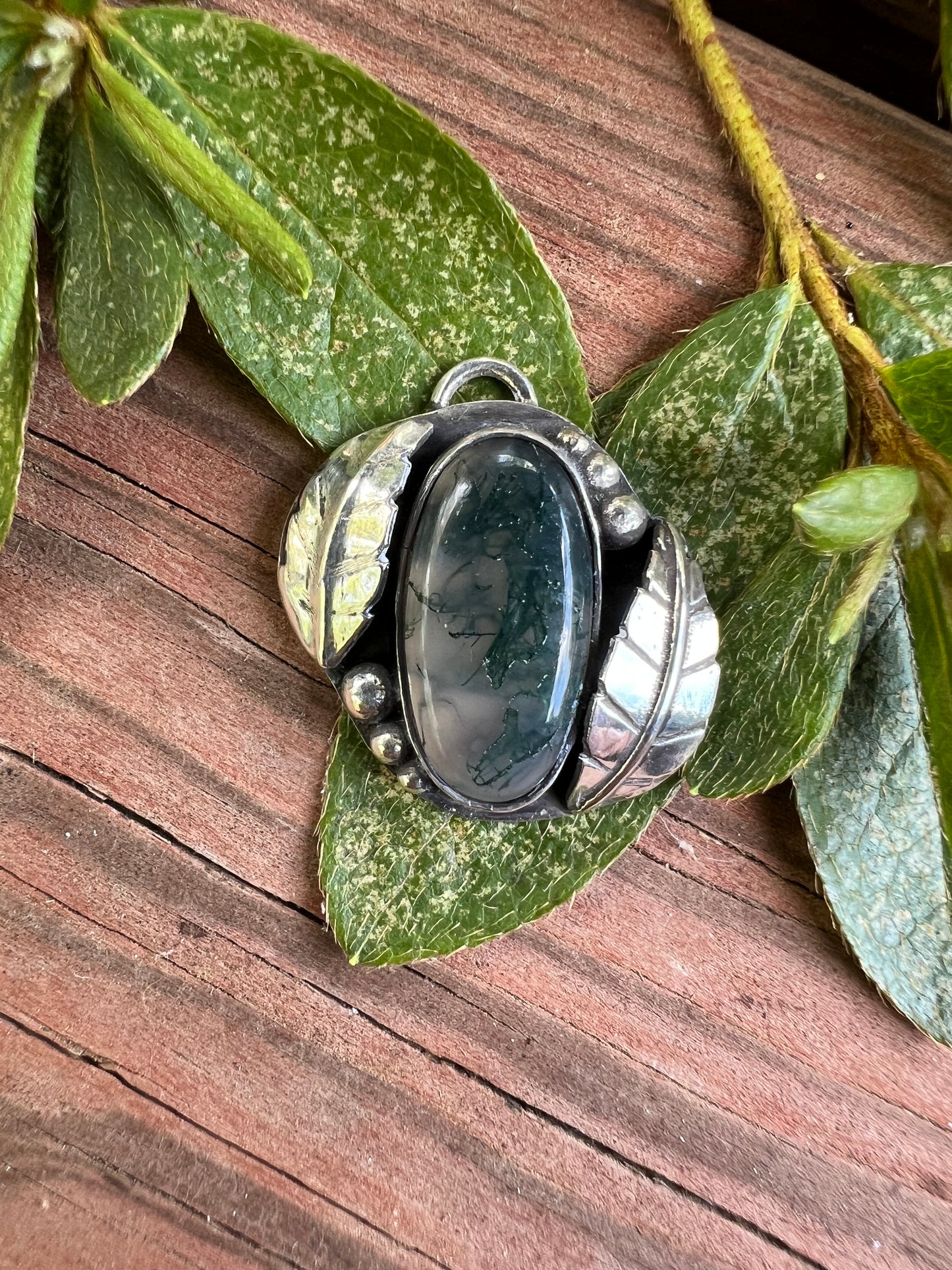 Sterling Silver and Moss Agate Pendant