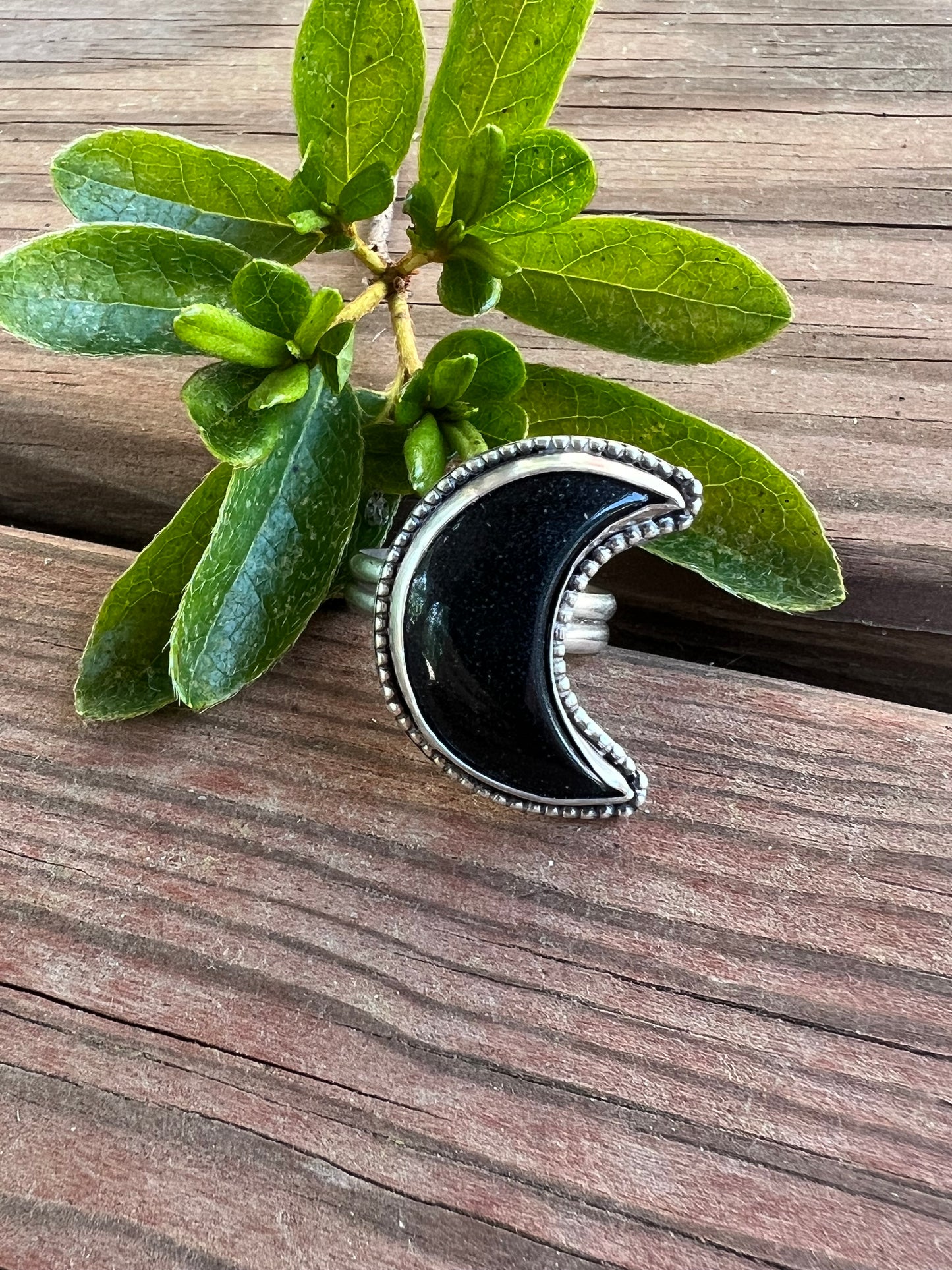 Sterling Silver and Black Onyx Moon Ring