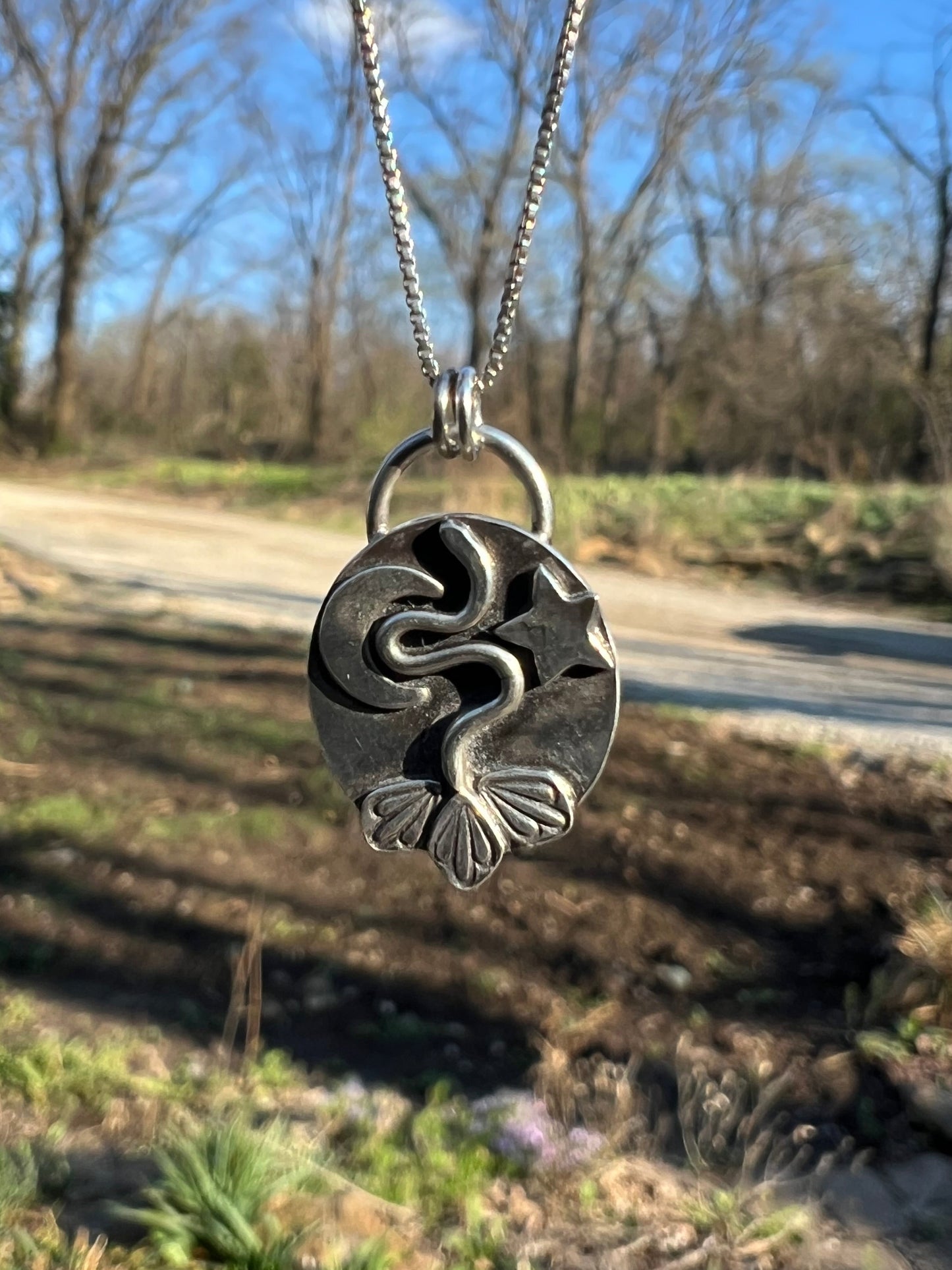 Sterling Silver Snake and Celestial Pendant
