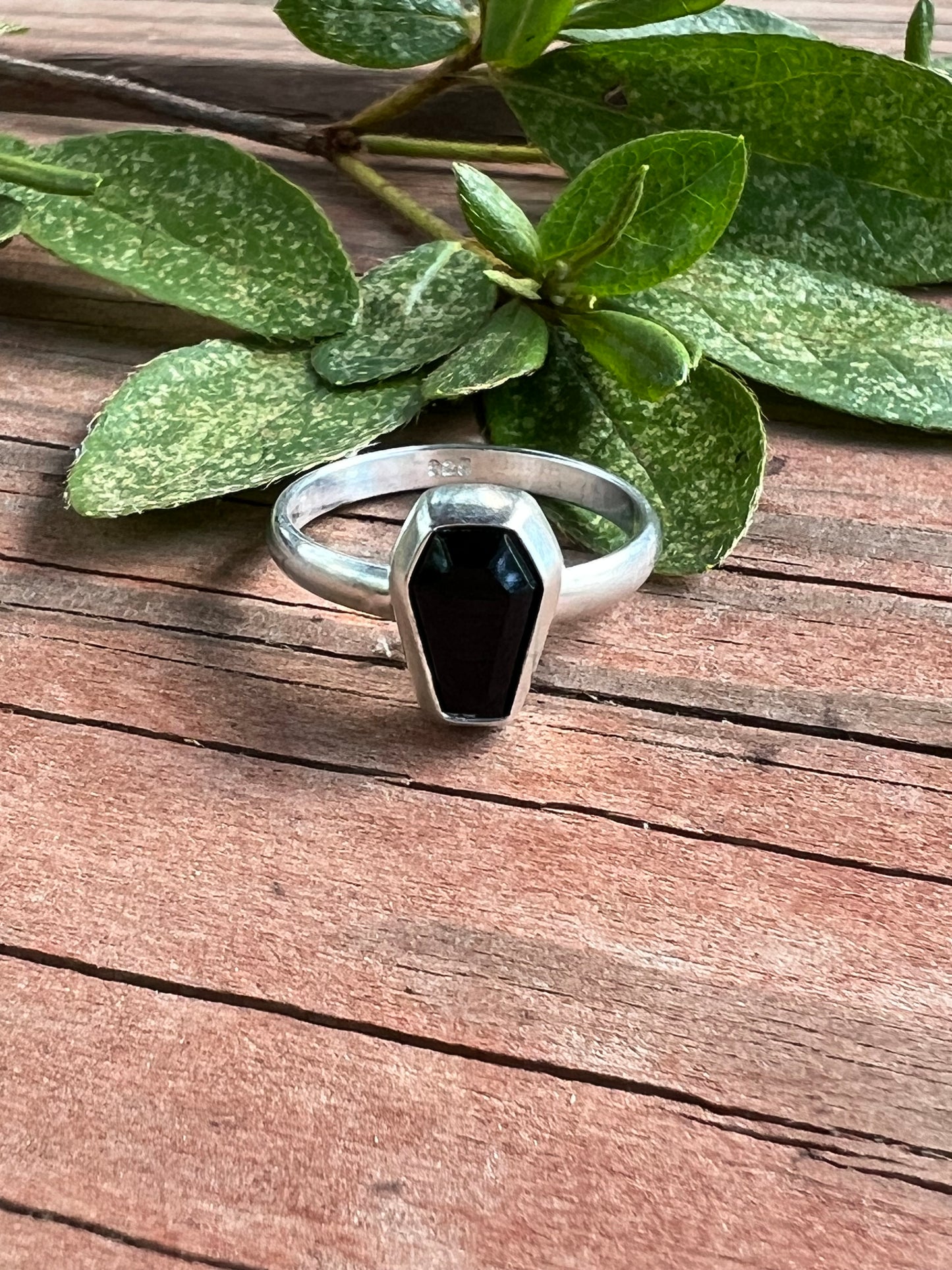 Sterling Silver and Black Onyx Coffin Ring