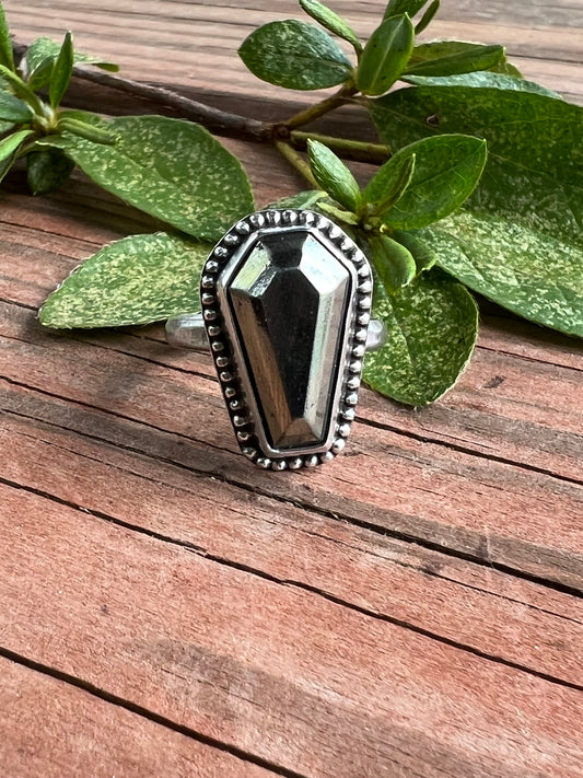Sterling Silver and Pyrite Coffin Ring