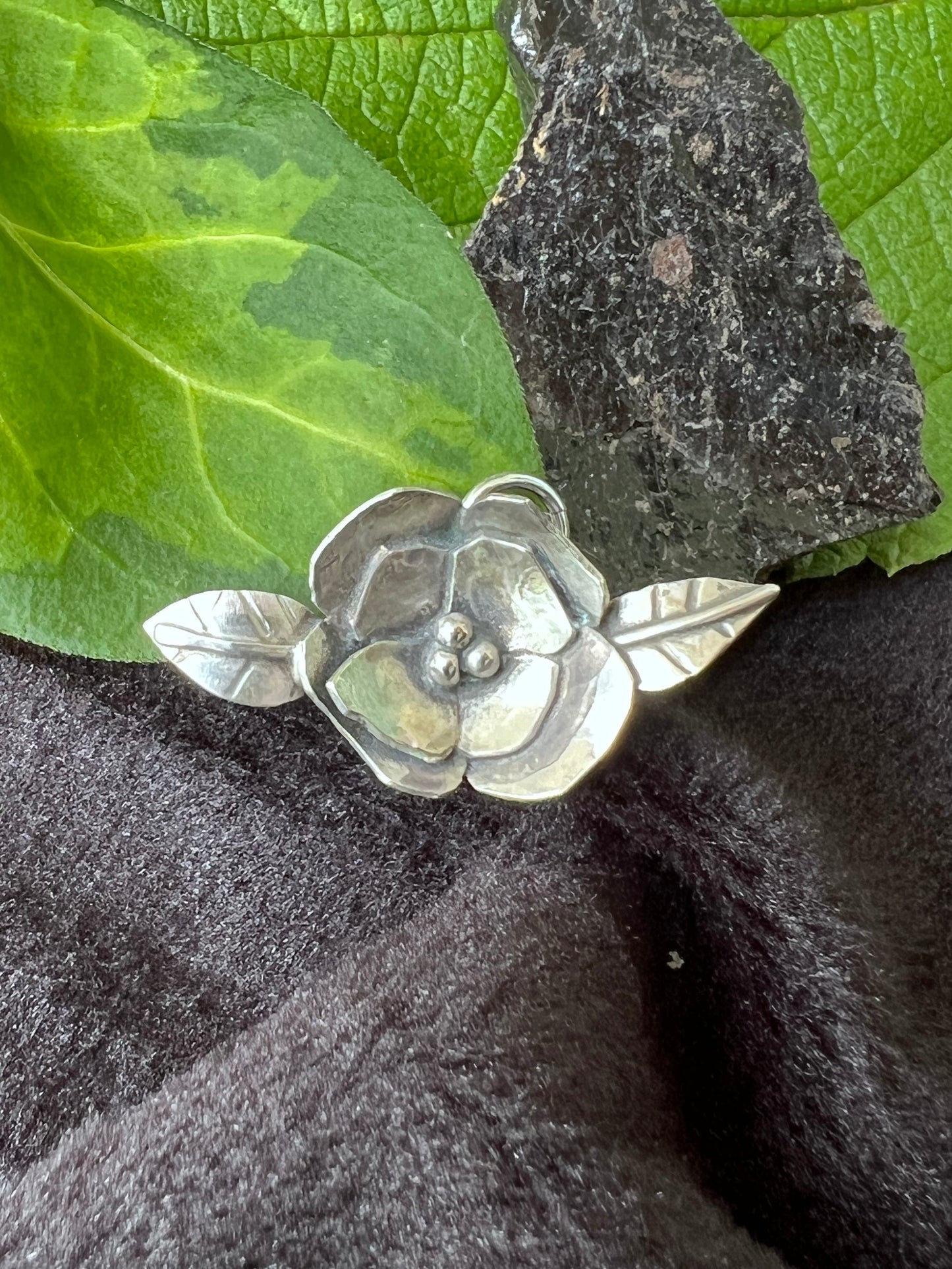 Sterling Silver Flower and Leaves Pendant