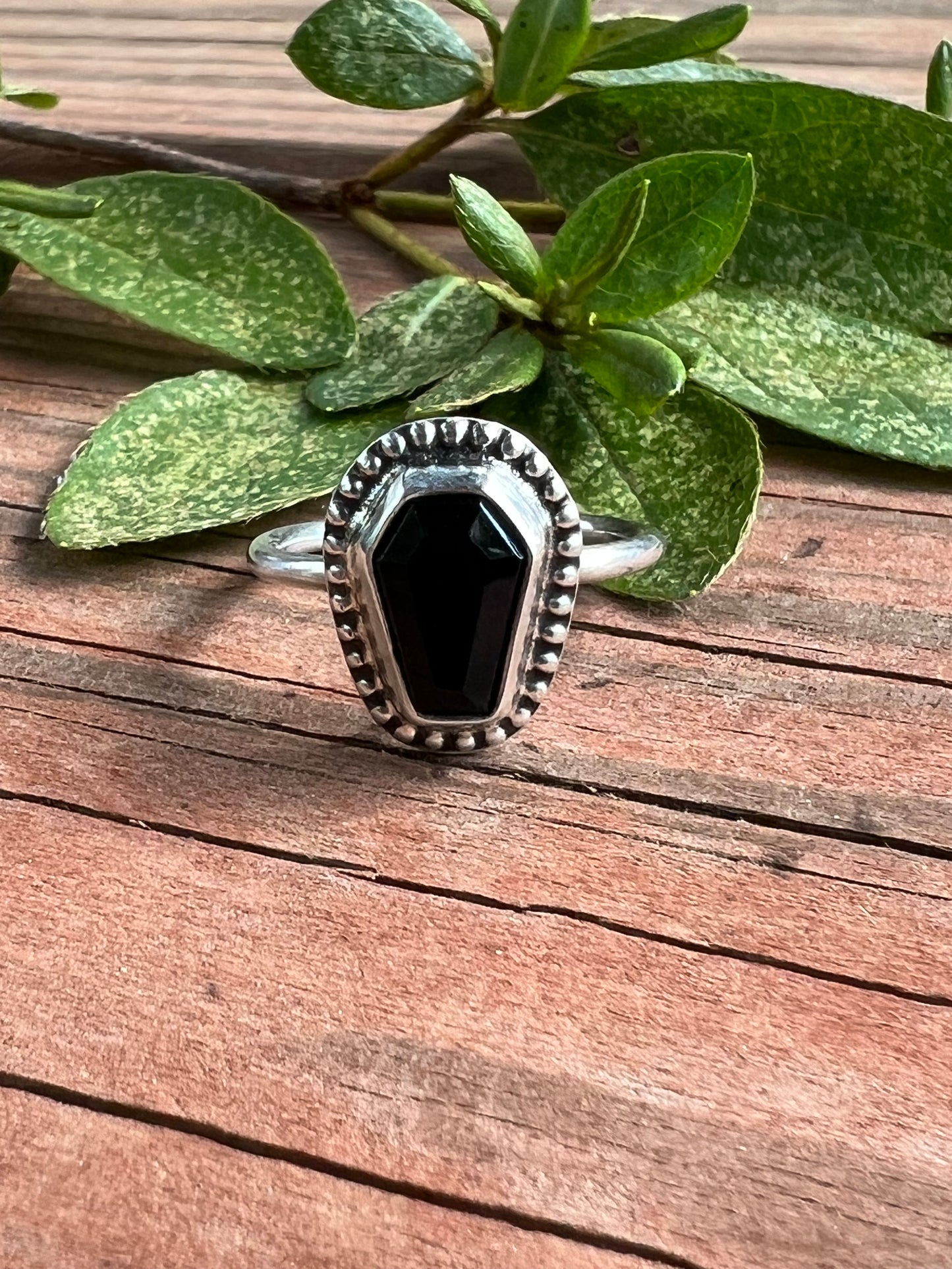 Sterling Silver and Black Onyx Coffin Ring