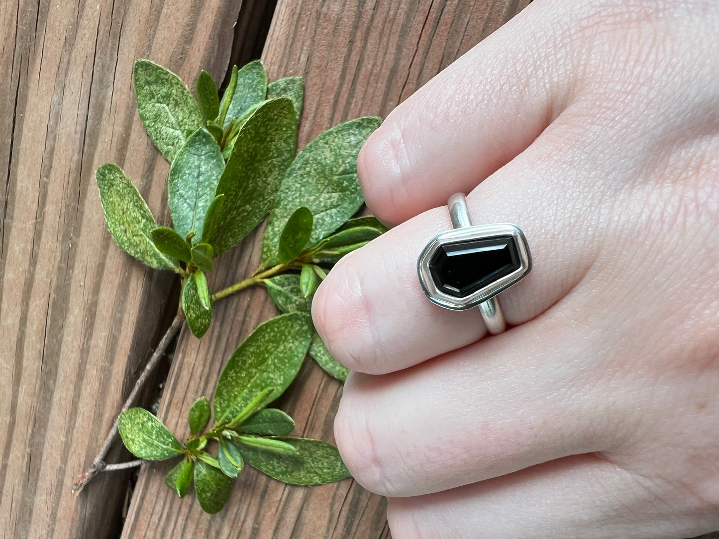 Sterling Silver and Black Onyx Coffin Ring