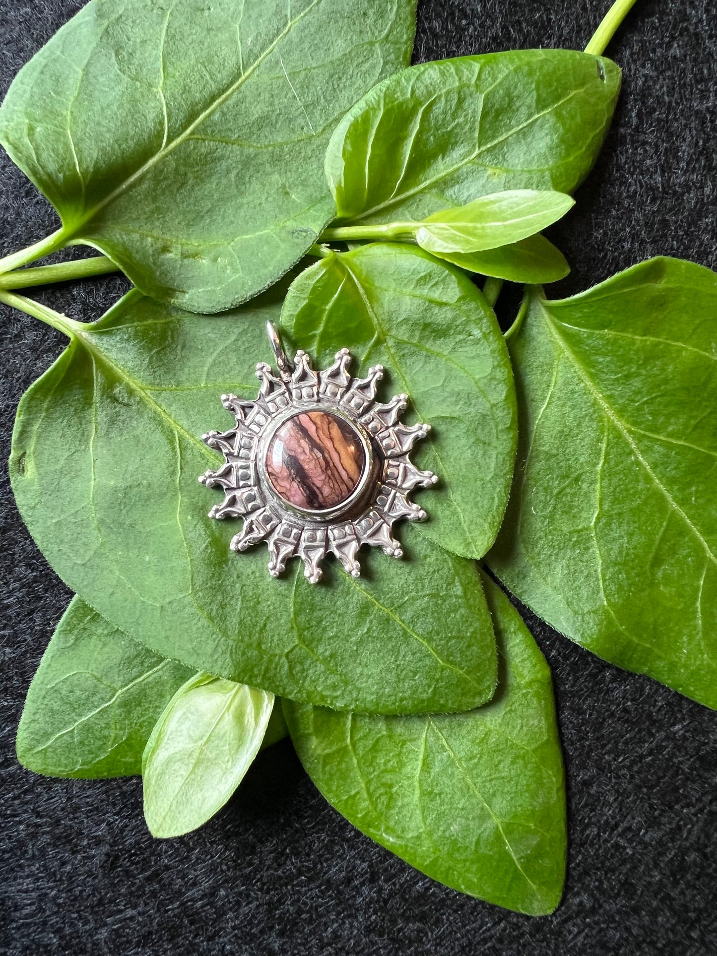 Sterling Silver and Biggs Jasper Sunburst Pendant