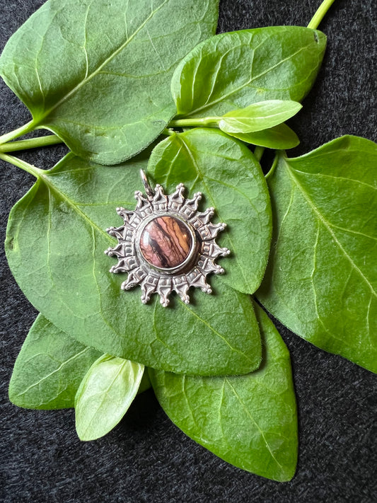 Sterling Silver and Biggs Jasper Sunburst Pendant