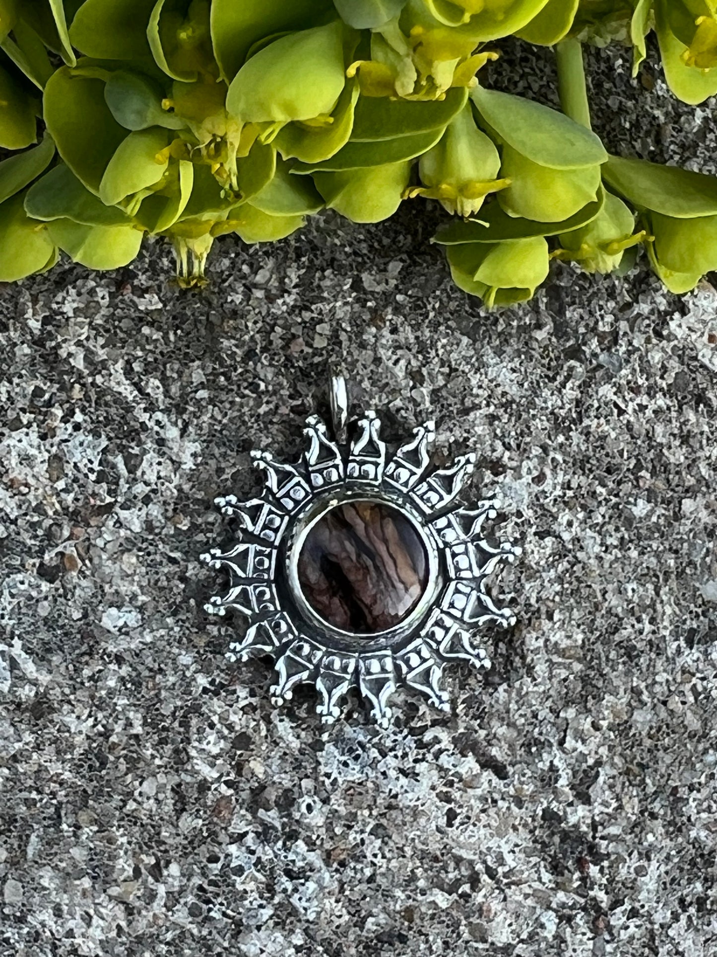 Sterling Silver and Biggs Jasper Sunburst Pendant