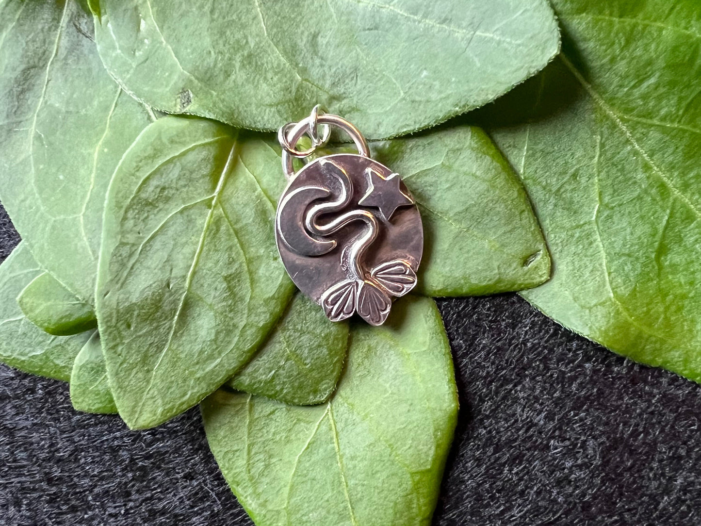 Sterling Silver Snake and Celestial Pendant