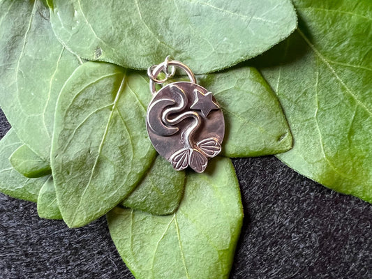 Sterling Silver Snake and Celestial Pendant